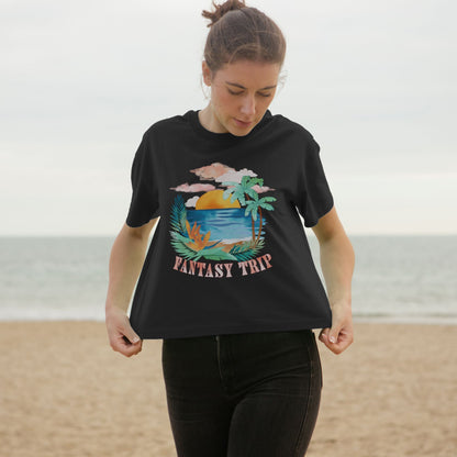 Fantasy Beach Trip Black Crop T-shirt