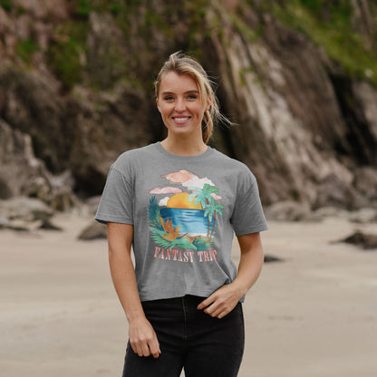 Fantasy Beach Trip Grey Crop T-shirt