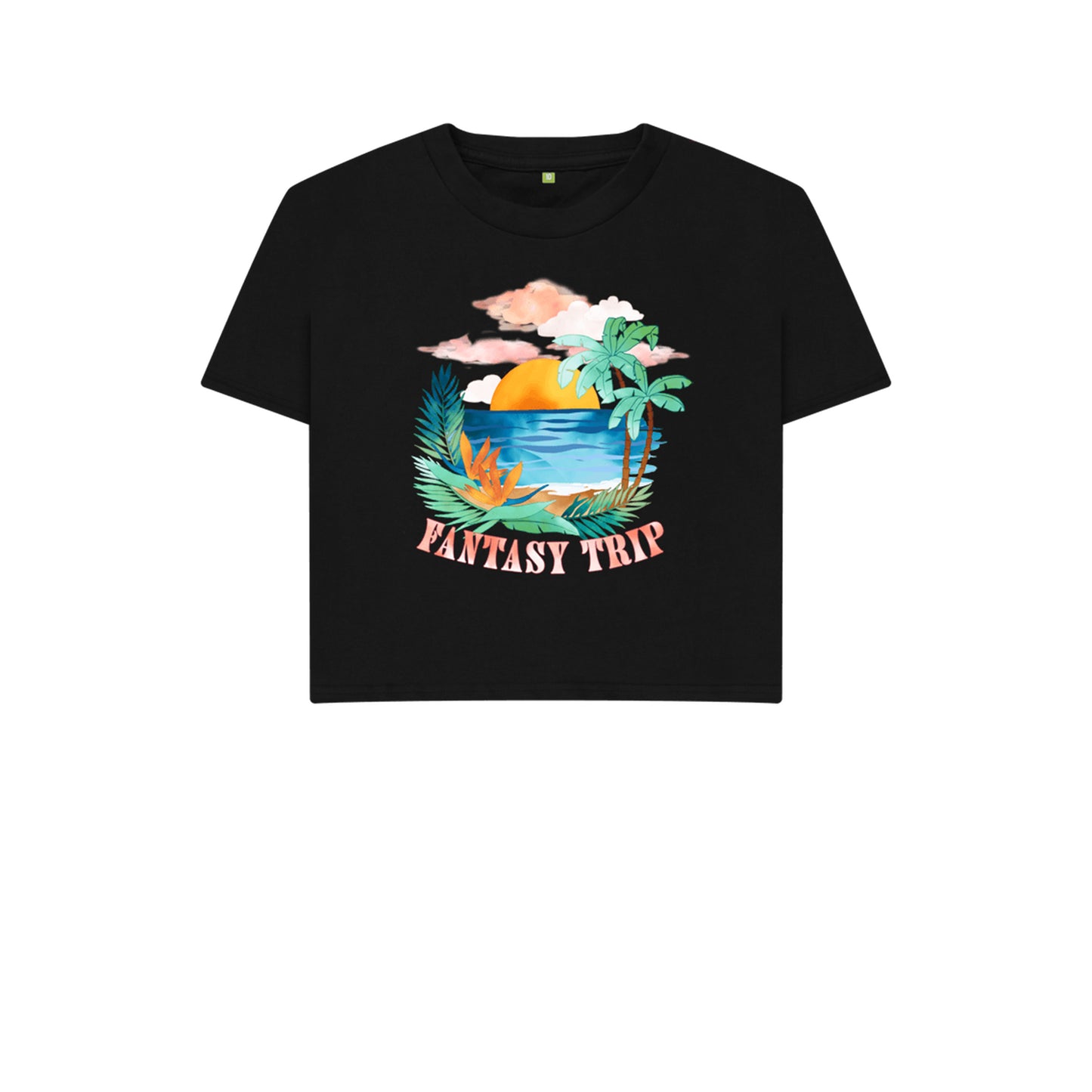Women's Fantasy Beach Trip Crop T-shirt Black